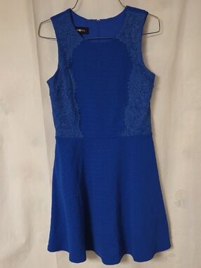 Amy Byer Royal Blue Lace-Trim Fit & Flare Dress